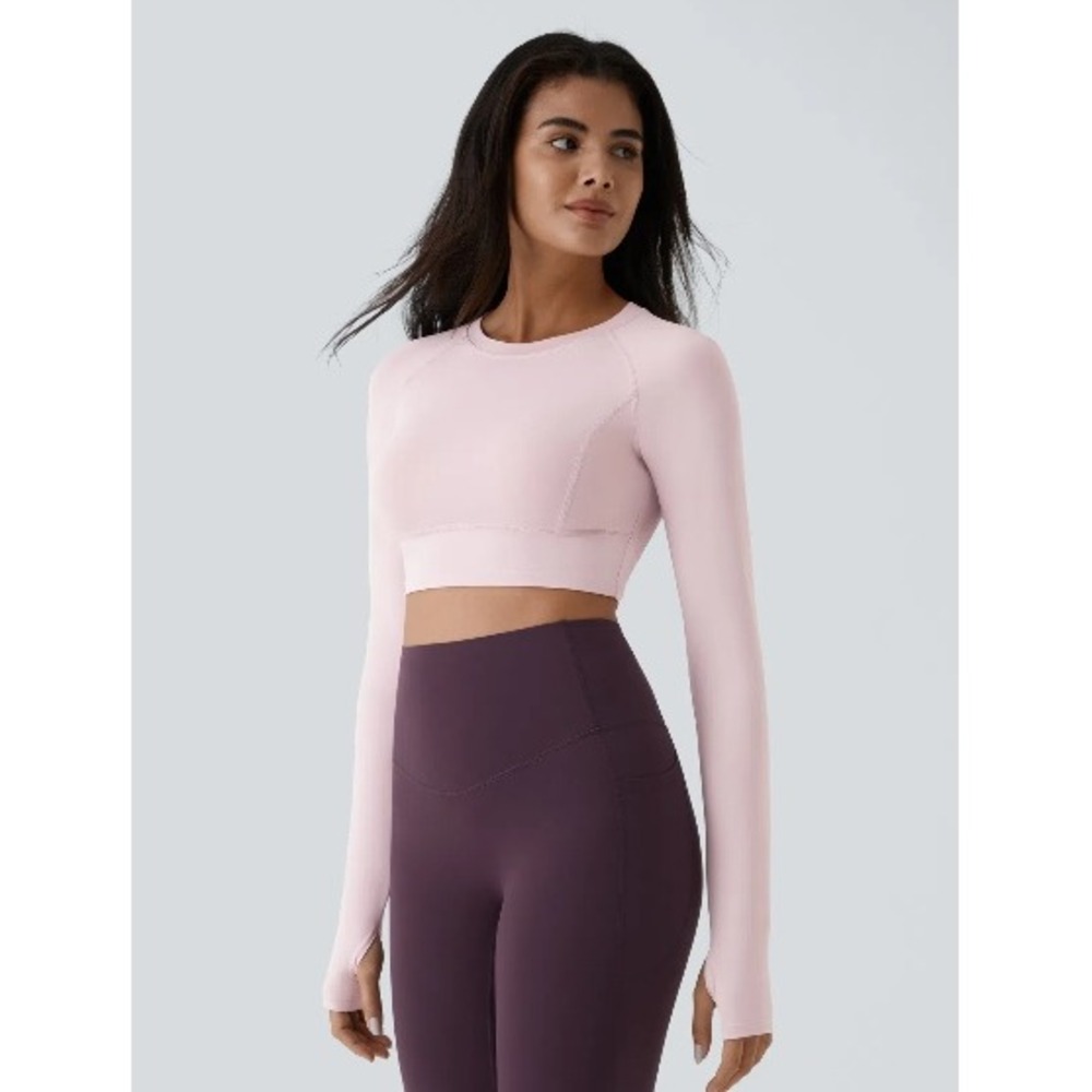 Halara Women Pink Long Sleeve Thumbhole Crop Top Athletic Workout Shirt NEW